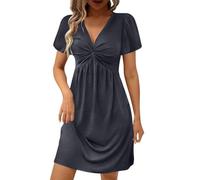 Evening Dresses for Women UK Womens Summer Dresses Bubble Sleeve Swing V-Neck Flowy Sundress Loose Knee Length Midi Dress for Casual Holiday Vacations Beach,My Orders