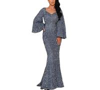 Evening Dresses Women's Glitter, Glitter Dress Women's Long Sleeve Evening Dress Women's Long V-Neck with Bell Sleeves Elegant Sheath Dress Maxi Dress Wedding Dresses Cocktail Dress Sequins Prom Dress