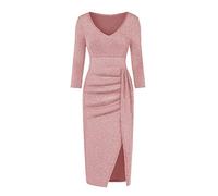 Evening Gowns for Women UK Party Cocktail Dresses Long Sleeve V-Neck Fashion Ball Dresses Ladies Hip Slit Dress Sparkling Dress Dress Prom Dresses Solid Colour Stretch Long Pleated Skirt Pink