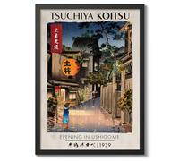 Evening In Ushigome, Japanese Wall Art, Woodblock Poster (A4 Black)