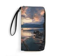 Evening in Vancouver Long Wallet Slim PU Leather Wallets for Men Women Minimalist Wallet with Card Slots, white, 19.7x10.5cm