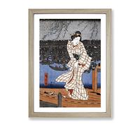 Evening On The Sumida River By Utagawa Hiroshige Asian Japanese Framed Print | A3 Oak Framed Wall Art | Ready to Hang | Asian Landscape Picture | Living Room Bedroom Lounge Office