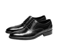 Evening Oxford Shoes for Men's Genuine Leather Lace-up Brogue Non Slip Low Top Block Heel Anti-Slip Uniform(Negro,7 UK)