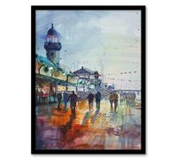 Evening Promenade Walk Watercolour Painting Framed Art Print Artery8 Blue A4