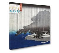 Evening Rain on the Karasaki Pine by Utagawa Hiroshige Canvas Print | Gallery Wrapped 30mm Frame Wall Art | 14x14 inches | Ready to Hang | Asian Landscape Picture | Living Room Bedroom Lounge Office