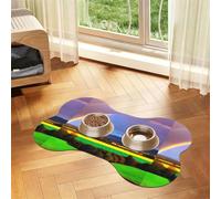 Evening Rainbow Prints Bone-shaped pet meal mat | Absorbent, non-slip, durable, and easy-to-clean pet feeding mat