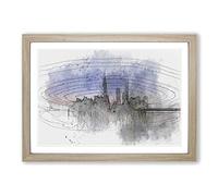 Evening Reflections of Shanghai in Abstract Framed Print | A2 Oak Framed Wall Art | Ready to Hang | Abstract Fantasy Picture | Living Room Bedroom Lounge Office