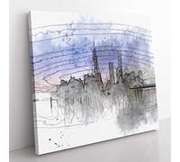 Evening Reflections of Shanghai in Abstract Modern Canvas Wall Art Print Ready to Hang, Framed Picture for Living Room Bedroom Home Office Décor, 50x50 cm (20x20 Inch)