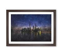 Evening Reflections of Shanghai Painting Framed Print | A2 Walnut Framed Wall Art | Ready to Hang | Modern Historical Picture | Living Room Bedroom Lounge Office