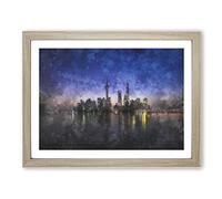 Evening Reflections Of Shanghai Painting Modern Art Framed Print | A2 Oak Framed Wall Art | Ready to Hang | Modern Historical Picture | Living Room Bedroom Lounge Office