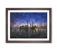 Evening Reflections Of Shanghai Painting Modern Art Framed Print | A2 Walnut Framed Wall Art | Ready to Hang | Modern Historical Picture | Living Room Bedroom Lounge Office