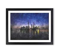Evening Reflections Of Shanghai Painting Modern Art Framed Print | A3 Black Framed Wall Art | Ready to Hang | Modern Historical Picture | Living Room Bedroom Lounge Office