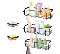 Evenpop 5 Pack Shower Caddy, No Drilling, Rustproof Shower Shelf with Soap Holder and Hooks with 20 Hooks, Rustproof Bathroom Kitchen Storage & Organisation, Black