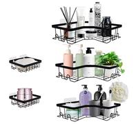 Evenpop Corner Shower Caddy 5 Pack, No Drilling Shower Organiser Rack with Soap Holder and Hooks with 20 Hooks, Rustproof Bathroom Kitchen Storage & Organisation - Black