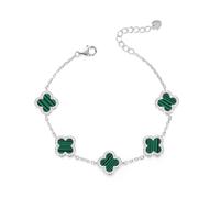 Evensee Emerald Green Malachite Bracelet 925 Sterling Silver, Four Leaf Clover with 5 Gemstone Charms, Adjustable Hand Chain Valentines Jewelry, Graduation & New Year Luxury Gifts for Women