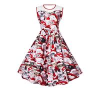 Evensu Women Christmas Dress Vintage Christmas Holiday Dress Xmas Cats Printed Dresses A-line Cocktail Party Swing Dresses Size 12-14