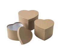 Event Decor Heart Shaped Gift Boxes, Natural, Set of 3 Nesting Boxes with Lids, Cardboard, Matte Finish, for Valentine's Day, Anniversary, Wedding