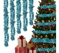 Event Decor Shop 10m/33ft Baby Blue Christmas Tinsel Garland | Chunky Shiny Metallic Foil Twist Decoration for Xmas Tree, Holiday Party, Home, Indoor & Outdoor Festive Decor