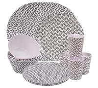 Event Decor Shop 16-Piece Geometric Melamine Dinner Set | Stylish Plates, Dessert Plates, Bowls & Cups | Service for 4 | Durable & Reusable | Great for Indoor, Outdoor, Picnics & Camping