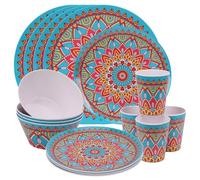 Event Decor Shop 16-Piece Melamine Dinnerware Set | Moroccan-Style Plates, Bowls, Cups & Dessert Plates | Service for 4 | Reusable & Durable | Ideal for Indoor, Outdoor, Picnics & Camping
