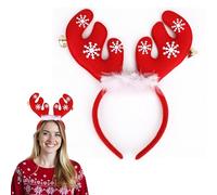 Event Decor Shop 24cm x 22cm Christmas Reindeer Antlers Hairband with Bells, Feather & Snowflakes - Xmas Antler Headband for Adults & Kids - Festive Party Costume & Photo Accessory - Pack of 1