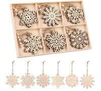 Event Decor Shop 24pcs MDF Wooden Snowflake Decorations - Handcrafted Christmas Tree Hanging Ornaments for Rustic Holiday Decor, Craft Projects, Gift Tags & Festive Parties