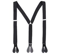 Event Decor Shop 25mm Y-Back Elasticated Suspenders for Men & Women - Black Metal Buckle Adjustable Braces with Leather Button Loops & Strong Non-Slip Clips for Trousers Support Outfits