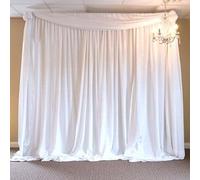 EVENT DECOR SHOP 3m x 6m White Ice Silk Pleated Backdrop Curtain with 2 Swags, Large Satin Finish Fabric Drapery for Wedding Receptions, Parties, Photography, and DIY Event Decoration