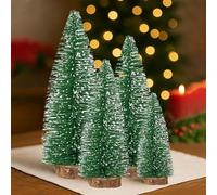EVENT DECOR SHOP 4 Mini Plastic Christmas Trees - White Flocked Bottle Brush Trees, Miniature Artificial Pine Trees for Christmas Village, Rustic Tabletop Winter Decor, Holiday Displays