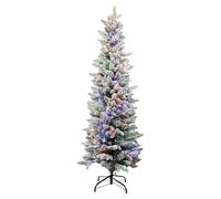 Event Decor Shop 5ft Prelit Frost-Kissed Frosted Slim Decorative Xmas Tree With Colourful LED Lights - Space-Saving Pencil Green Pine Tree With Pointed PVC/PE Tips & Stand For Festive Decor - UK