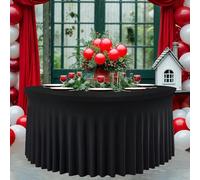 Event Decor Shop Black Spandex Table Skirt for 5ft Round Tables - Fitted Stretch Tablecloth with Wrinkle-Resistant Skirt - Ideal for Wedding, Banquet, Trade Show, Cocktail Bar, Patio