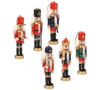 Event Decor Shop Christmas Nutcracker Ornaments - 6pcs 13cm Mini Wooden Soldiers with Uniforms for Tree Hanging, Mantel Decoration, Gift Boxes or Holiday Centrepieces