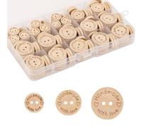 Event Decor Shop Eco-Friendly Wooden Craft Buttons 150 Pcs 15/20/25mm | Natural Engraved Handmade With Love Buttons For Sewing, Bags, Hats & Textile Art