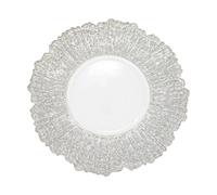 Event Decor Shop Elegant Silver Crackled Glass Charger Plate - 33cm Round Underplate Perfect for Weddings, Decorations, Parties, Special Events, Anniversaries, Tableware and Birthdays - 1 Pc