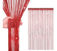 Event Decor Shop Glitter String Curtain Panel 200x90cm - Sparkling Tassel Fly Screen, Polyester Fringe Room Divider for Doorways, Windows, Parties & Home Decoration (Red)