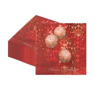 EVENT DECOR SHOP Gold Christmas Baubles Red Paper Napkins - 2-Ply 13-Inch Decorative Holiday Serviettes, Festive Tableware & Party Supplies for Dining, Buffets & New Year - Pack of 100