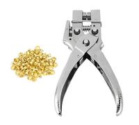 EVENT DECOR SHOP Heavy Duty Eyelet Punch Pliers Kit with 100pcs 4mm Gold Iron Eyelets - Grommet Hole Punch Tool for Fabric, Leather, Canvas, Tarpaulin, Clothing, DIY Crafts