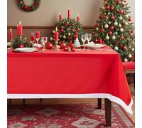 Event Decor Shop Holiday Red Tablecloth - 178cm x 132cm Rectangular Christmas Felt Table Cover with White Trim, Perfect for Xmas Parties, Family Gatherings - Pack of 1