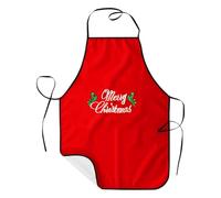 Event Decor Shop Merry Christmas Apron - Red Unisex Apron with Embroidered Design & Holly Leaves | Washable Polyester Holiday Cooking, Baking & BBQ Kitchen for Men & Women
