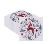 EVENT DECOR SHOP Red Reindeer & Pine Leaves White Paper Napkins - 2-Ply 13-Inch Xmas Serviettes Festive Tableware & Party Supplies for Christmas Meals & New Year - Pack of 100 Napkins