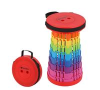 Event Decor Shop Telescopic Foldable Camping Stool High Strength, Collapsible, Adjustable & Retractable Plastic Seat for Indoor & Outdoor - Events and Activities - Rainbow - Red