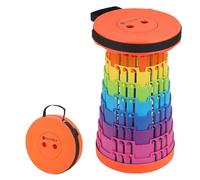 Event Decor Shop Telescopic Foldable Camping Stool High Strength, Collapsible, Adjustable & Retractable Plastic Seat for Indoor & Outdoor - Events and Activities - Rainbow - Orange