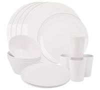 Event Decor Shop White Coloured Melamine Dinner Set, 16-Piece | Stylish Plates, Dessert Plates, Bowls & Cups, Service for 4, Durable & Reusable for Indoor, Outdoor, Picnics & Camping