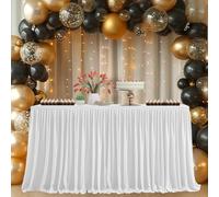 EVENT DECOR SHOP White Table Skirt 17ft - Pleated Polyester Table Skirt for Rectangle Tables | Elegant Table Cover for Weddings, Parties, Baby Showers, Events, Banquets & Home Décor