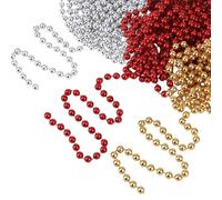 Event Decor Shop Xmas Beaded Garland - 24 Feet Metallic Gold, Red & Silver Christmas Pearl Chain, 7.5mm Artificial Tinsel Beads for Tree Hanging, DIY Crafts, Jewellery & Festive Décor