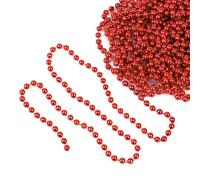 Event Decor Shop Xmas Beaded Garland - 24 Feet Metallic Red Christmas Pearl Chain, 7.5mm Artificial Tinsel Beads for Tree Hanging, DIY Crafts, Jewellery & Festive Décor