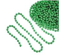 Event Decor Shop Xmas Beaded Garland - 9 Metres Metallic Green Christmas Pearl Chain, 7.5mm Artificial Tinsel Beads for Tree Hanging, DIY Crafts, Jewellery & Festive Décor - 2 pcs