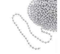 Event Decor Shop Xmas Beaded Garland - 9 Metres Metallic Silver Christmas Pearl Chain, 7.5mm Artificial Tinsel Beads for Tree Hanging, DIY Crafts, Jewellery & Festive Décor