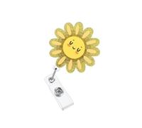 Event Entry Holder with Sun Shape Accent, Retractable Badge Reel, Acrylic Clip Front, Clear Strap, Practical ID Display for Campus Crew, Guest Access, School Fair Retractable Badge Reel Sun Id Holder