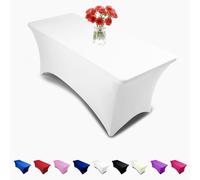 Event Linens 6 Ft Rectangular Stretch Tablecloth-Spandex Linen Tight Fit Table Cover For Dj, Tradeshows, Vendors, Weddings, Jewelry Parties, Professional Presentations, Kiosks White